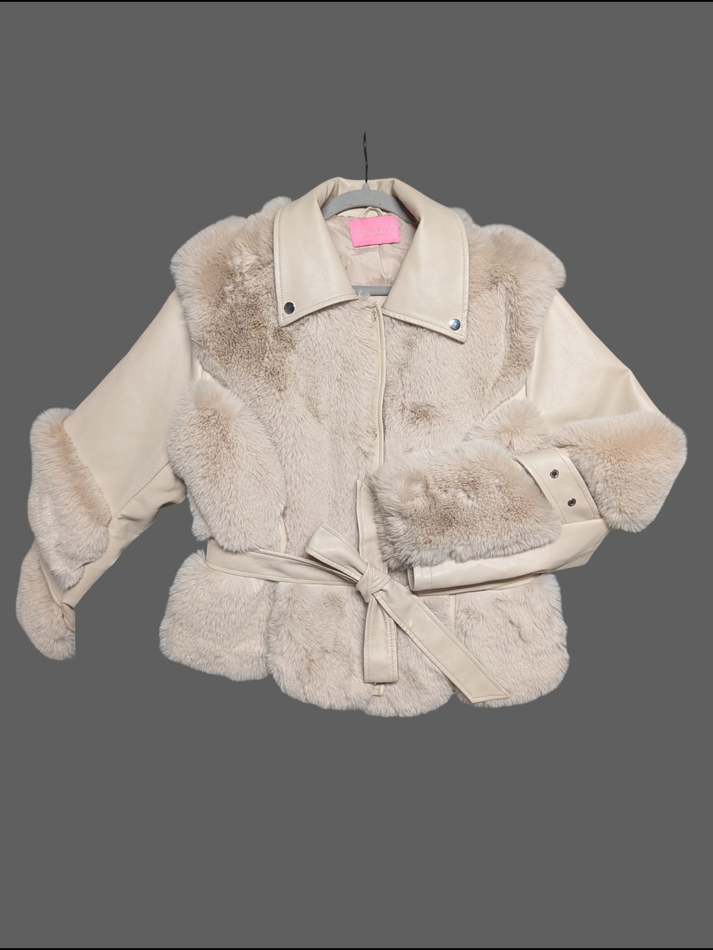 Azalea Wang 2XL Cream Faux Fur Belted Jacket